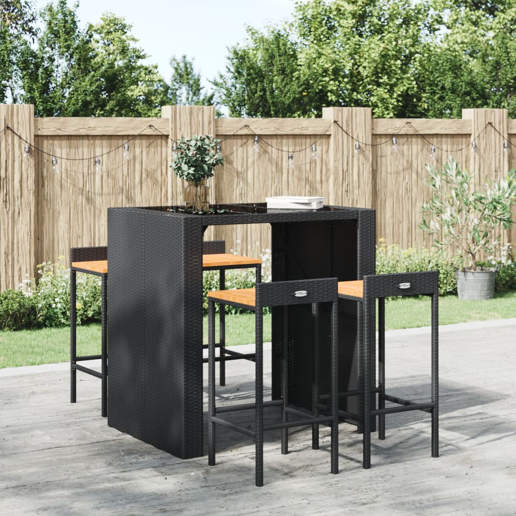 Barhocker 2 Stk. Grau Poly Rattan und Massivholz Akazie