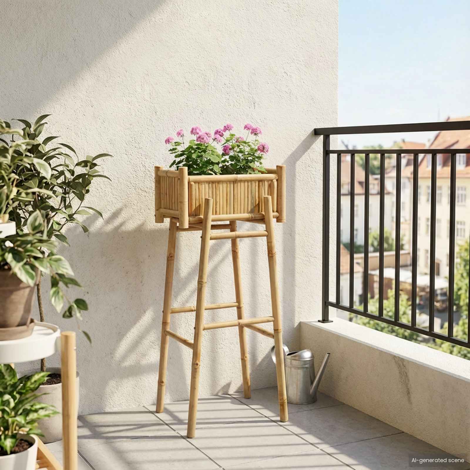 Gartenpflanzer mit Halter Natur 100 x 38 x 74 cm Bambus