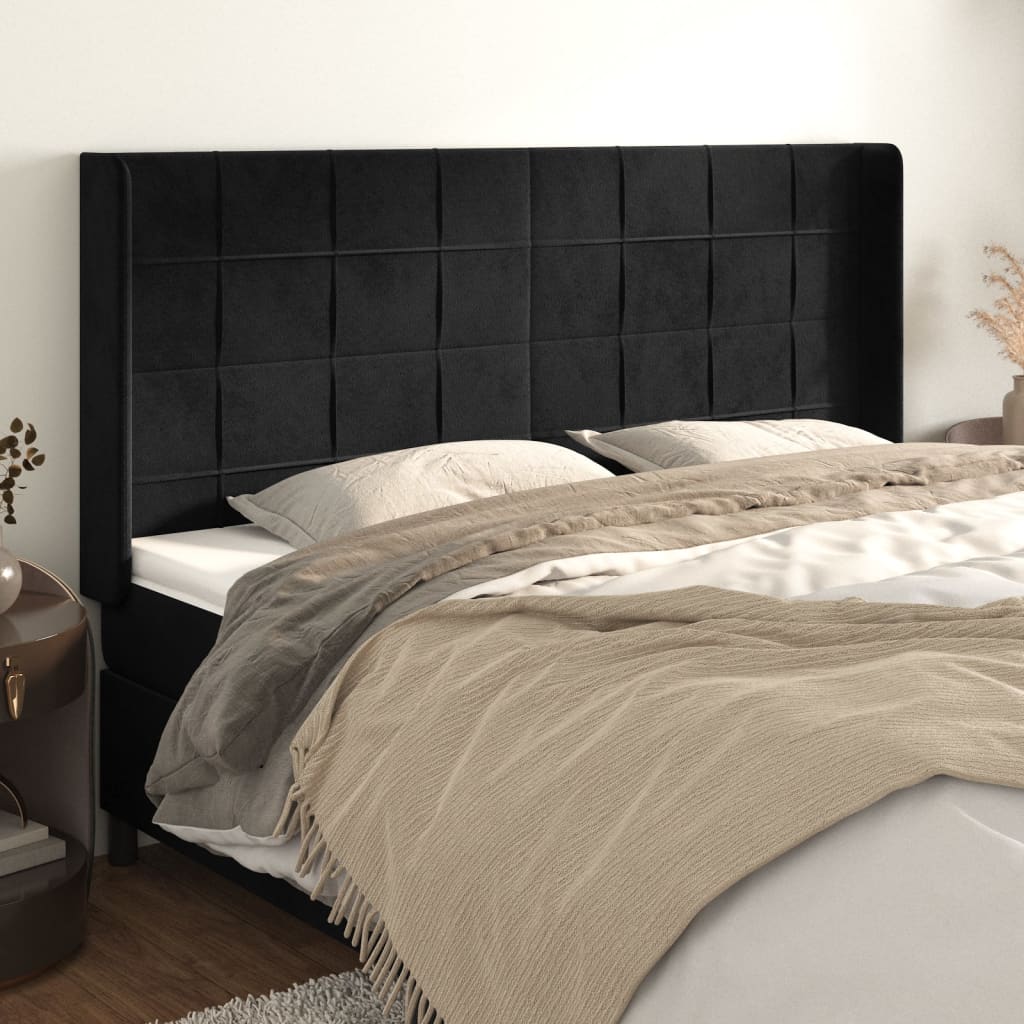 Kopfteil mit Ohren Dunkelblau 93x16x78/88 cm Samt
