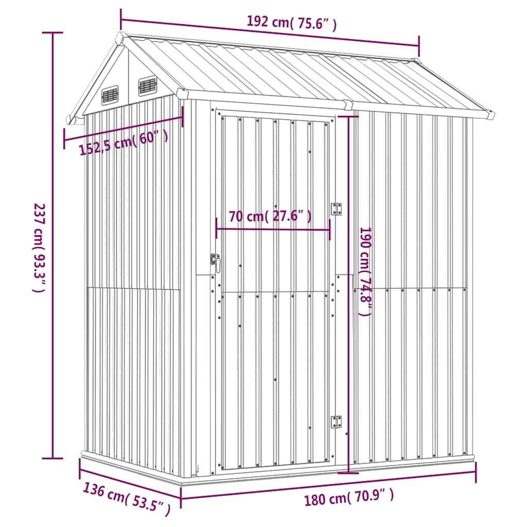 Gartenhaus Hellgrau 192x152,5x237 cm Verzinkter Stahl