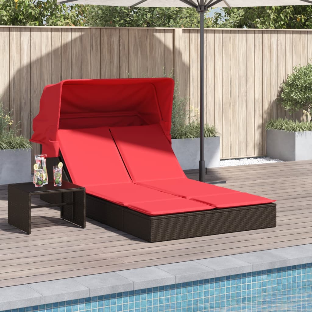Doppelte Sonnenliege mit Kissen Braun Poly Rattan