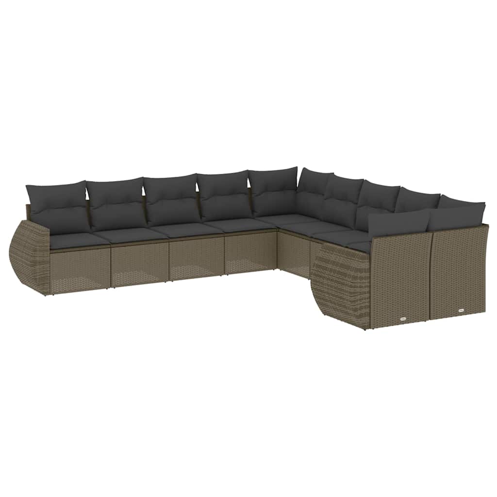 10-tlg. Garten-Sofagarnitur mit Kissen Schwarz Poly Rattan