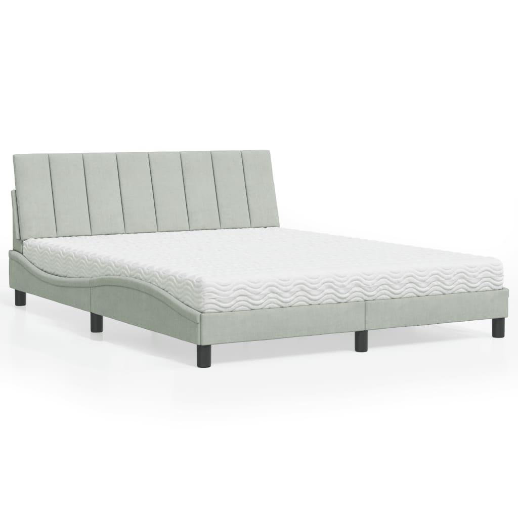 Bett mit Matratze "Hanko" Hellgrau 80x200 cm Samt