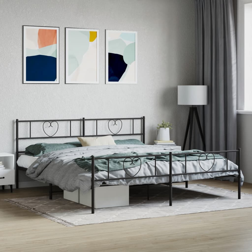 Bettgestell mit Kopfteil Metall Schwarz 100x190 cm
