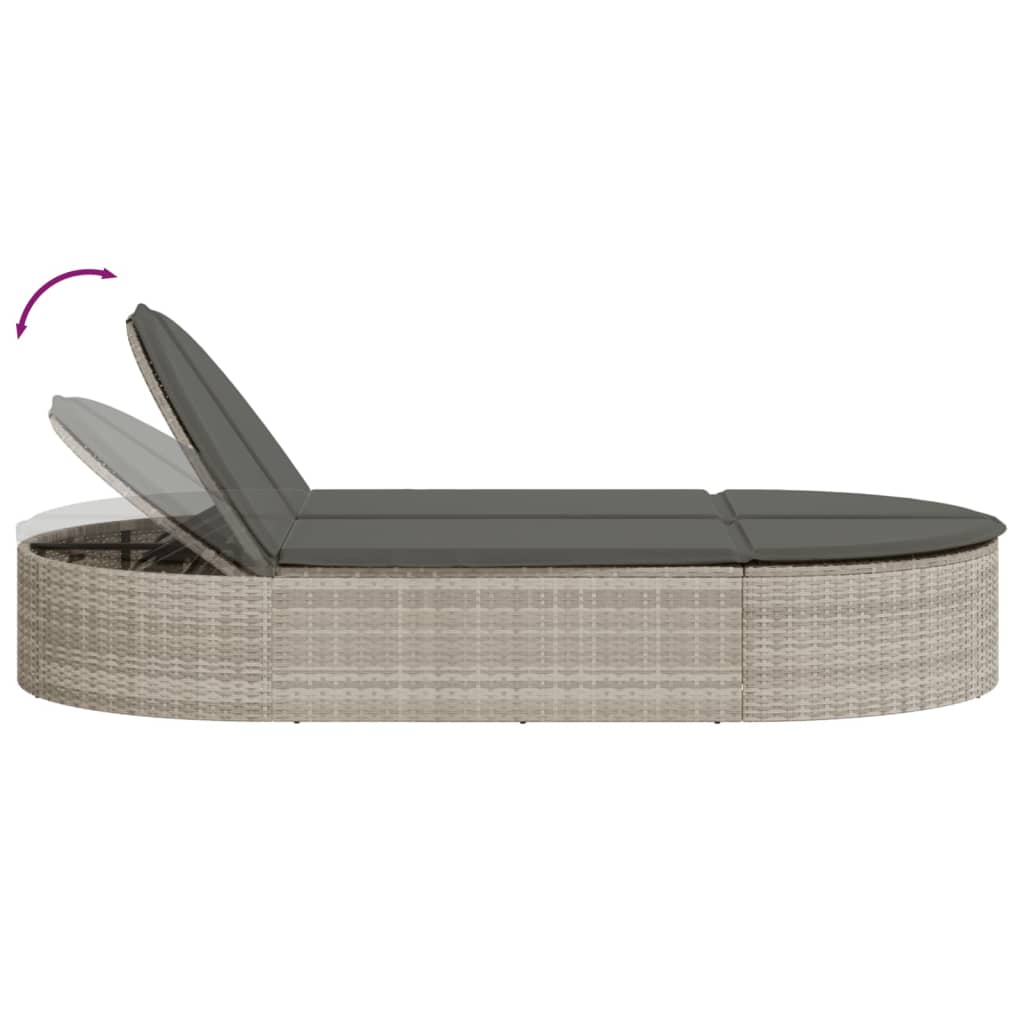 Doppel-Sonnenliege mit Kissen Schwarz Poly Rattan
