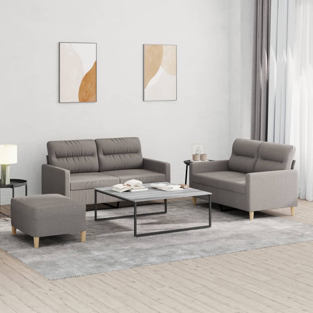 3-tlg. Sofagarnitur mit Kissen Creme Stoff