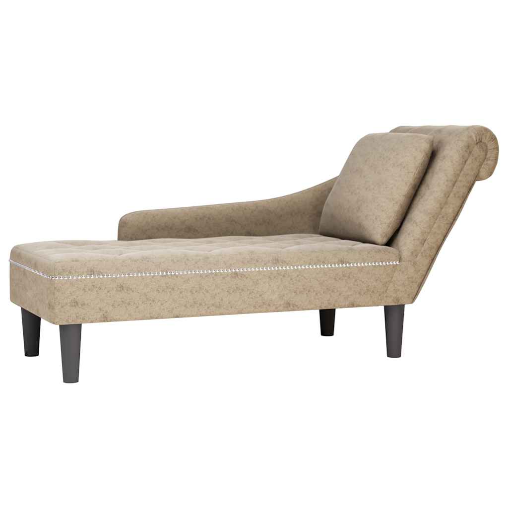 Chaiselongue mit Kissen und Rechter Armlehne Braun Kunstleder