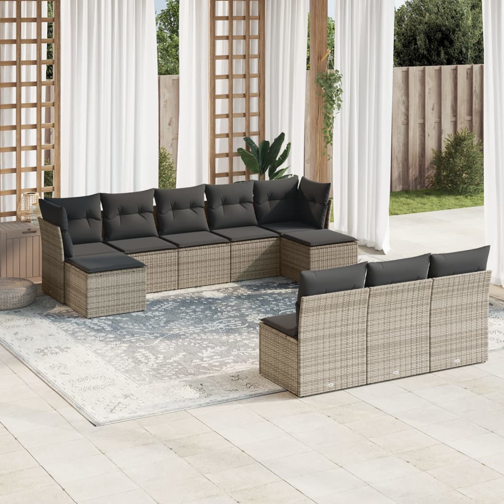 10-tlg. Garten-Sofagarnitur mit Kissen Schwarz Poly Rattan