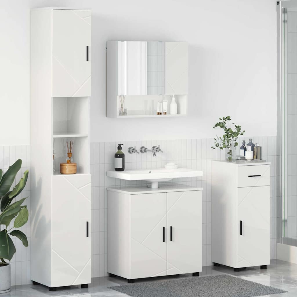 Badezimmermöbel-Set mit Tür 4 pcs Weiß Holzwerkstoff & Metall