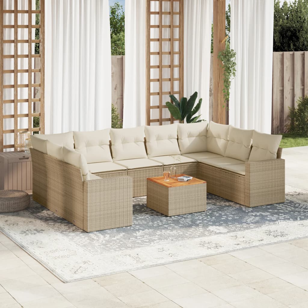 10-tlg. Garten-Sofagarnitur mit Kissen Schwarz Poly Rattan