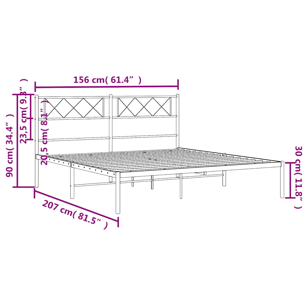 Bettgestell mit Kopfteil Metall Schwarz 100x190 cm