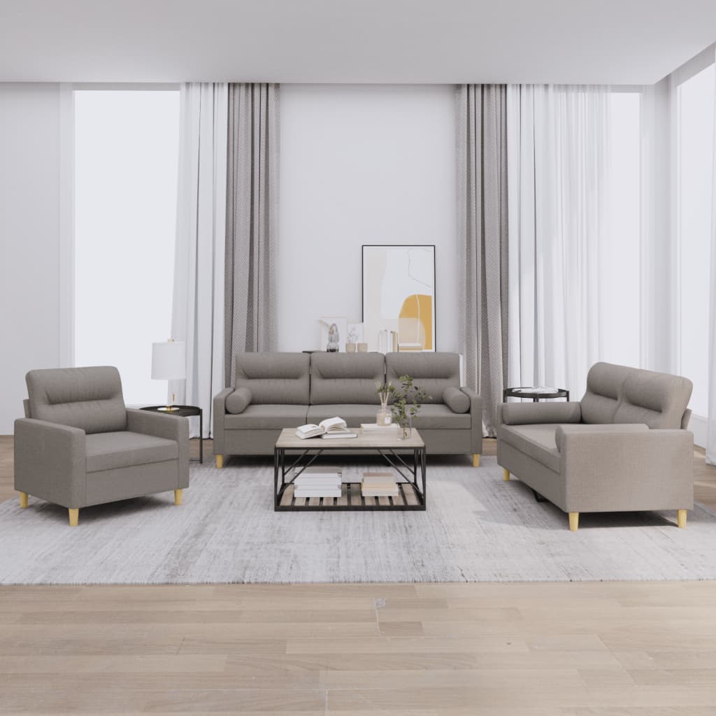 4-tlg. Sofagarnitur mit Kissen Taupe Stoff