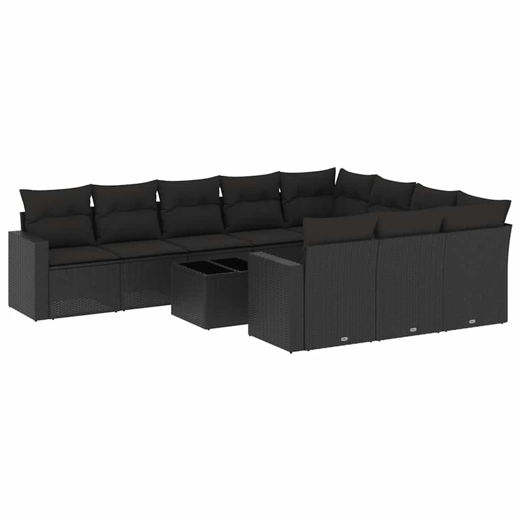 10-tlg. Garten-Sofagarnitur mit Kissen Schwarz Poly Rattan