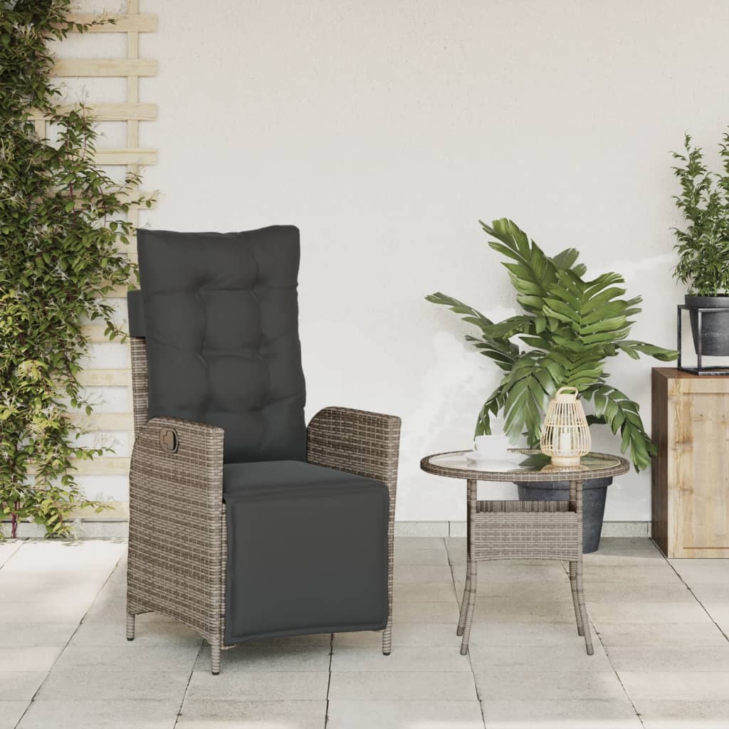 Gartensessel Verstellbar mit Kissen Schwarz Poly Rattan