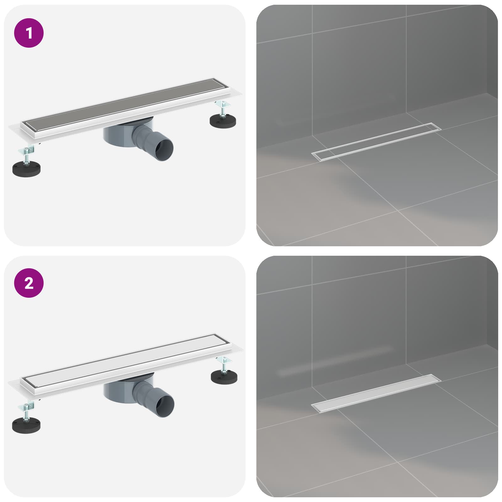 Duschablauf 2-in-1 mit 360° Siphon Silber 54 x 11 x 9,5 cm