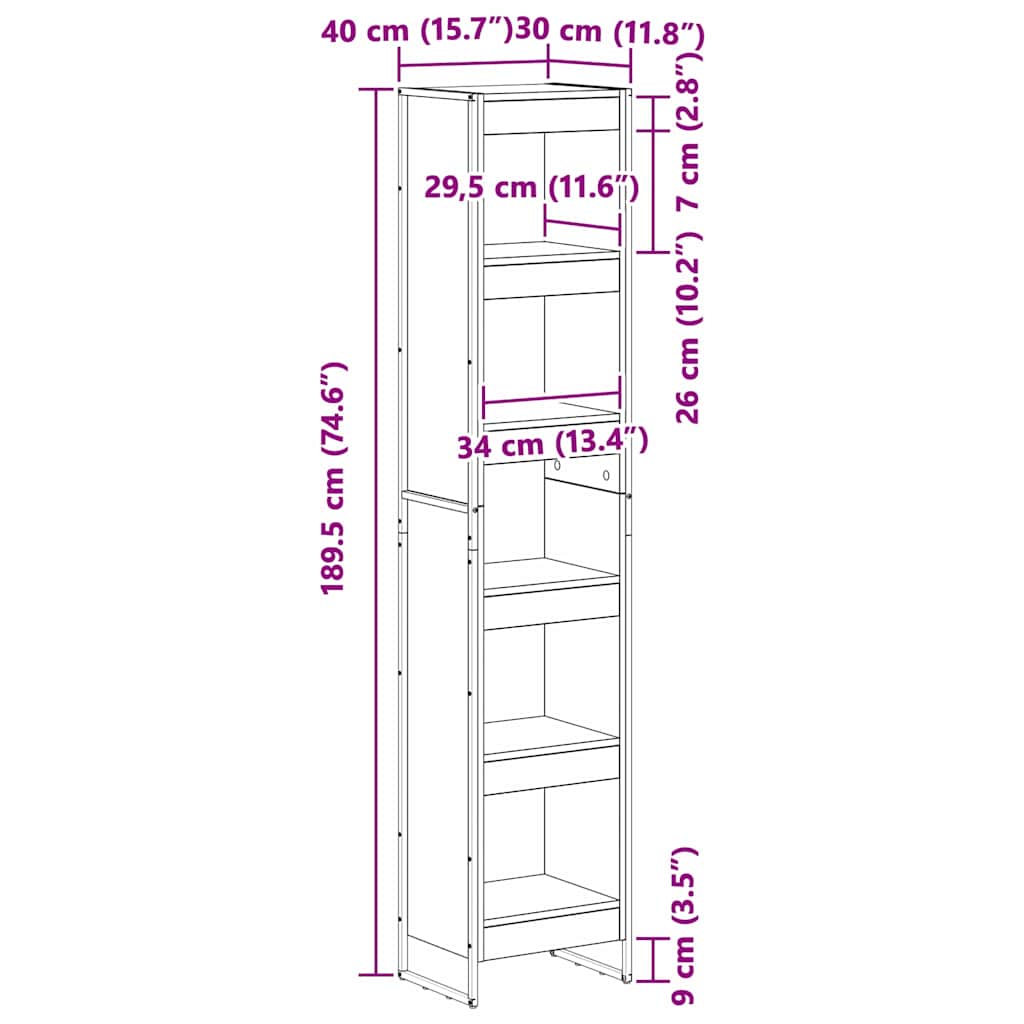 Bücherregal 2 pcs Schwarz Eichen-Optik 60 x 30 x 189,5 cm