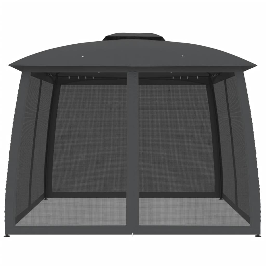 Pavillon mit Doppeldach & Netzwänden Creme 2,93x2,93 m Stahl