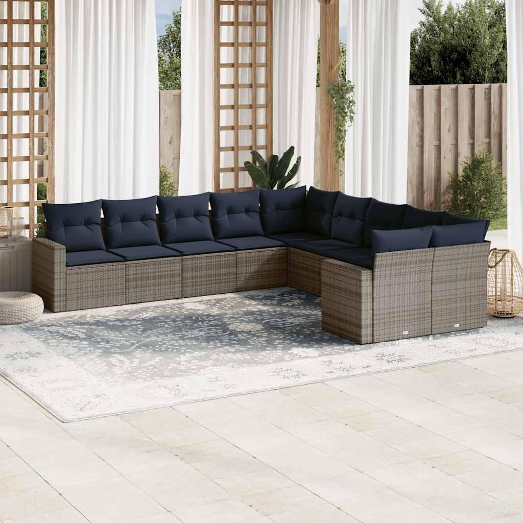 10-tlg. Garten-Sofagarnitur mit Kissen Schwarz Poly Rattan