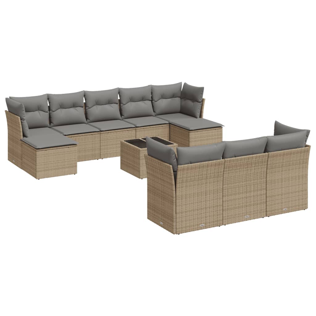 10-tlg. Garten-Sofagarnitur mit Kissen Schwarz Poly Rattan