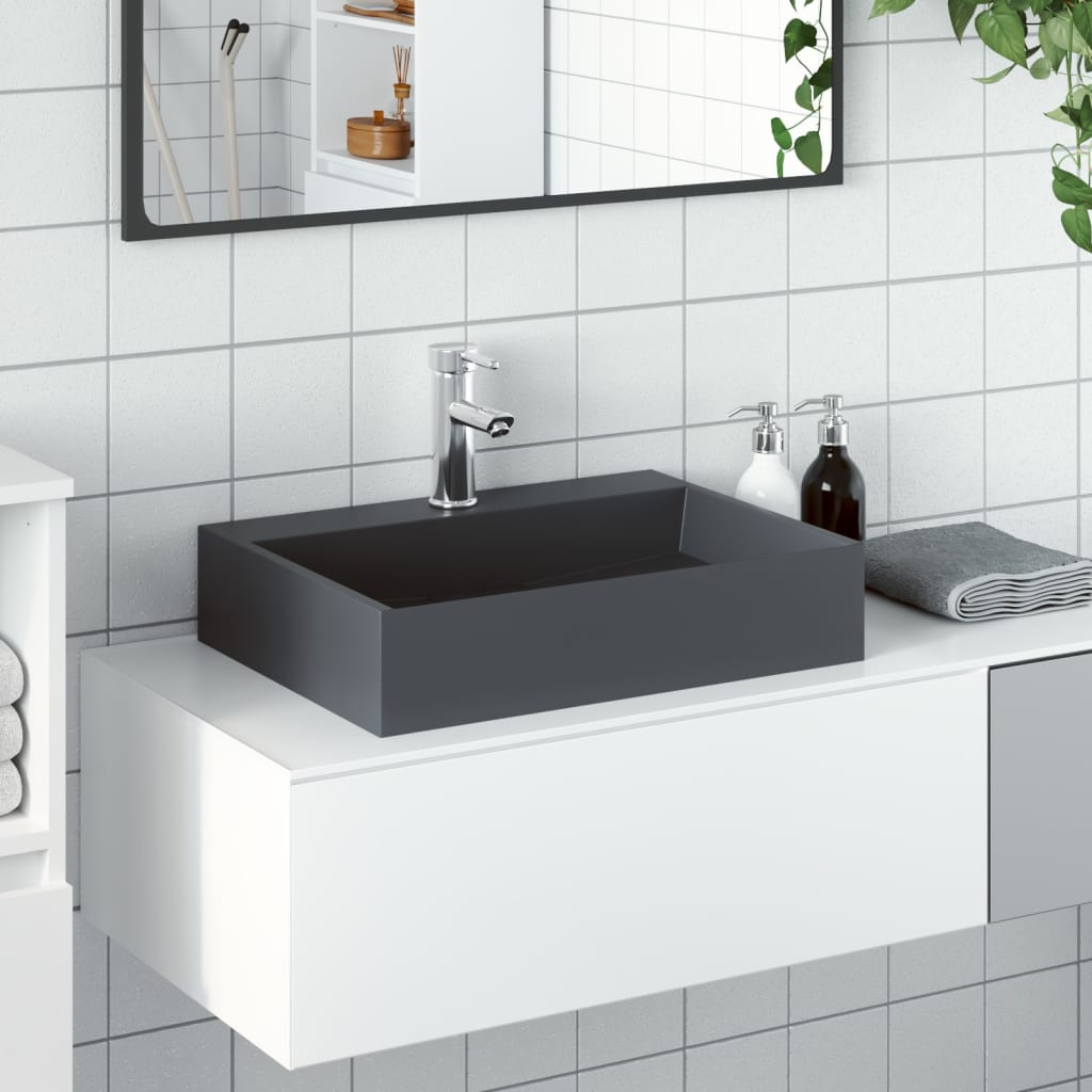 Waschbecken 60x38x11 cm Mineralguss/Marmorguss Mattschwarz