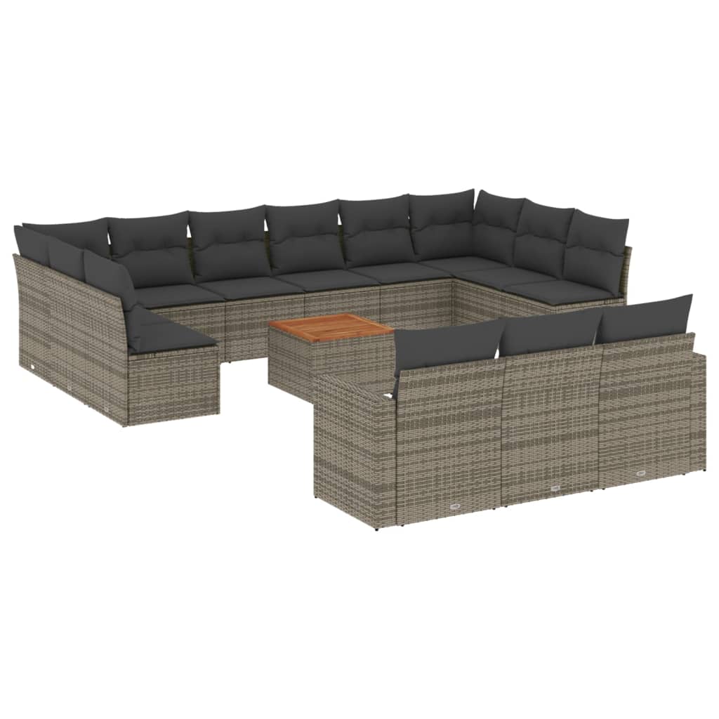 14-tlg. Garten-Sofagarnitur mit Kissen Schwarz Poly Rattan