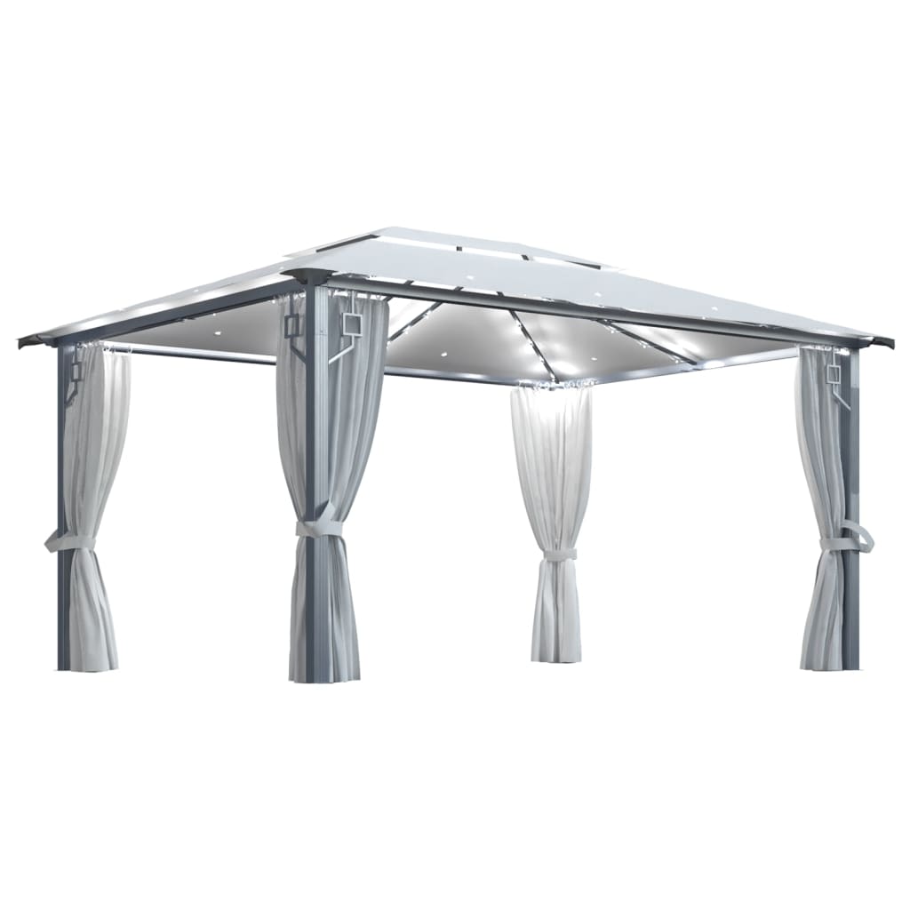 Pavillon mit Vorhängen & LED-Lichterkette 300x300 cm Creme Alu