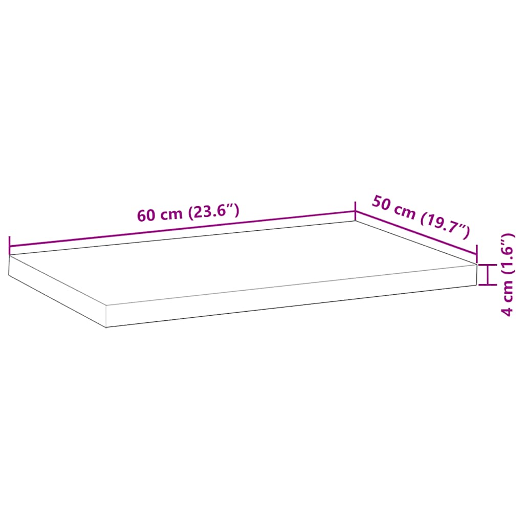 Schreibtischplatte Unbehandelt 60x50x2 cm Massivholz Akazie