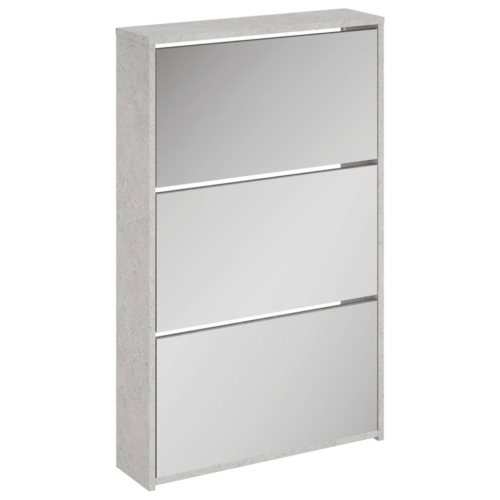 Schuhschrank mit 2 Fächern Spiegel Eiche-Optik 63x17x67 cm