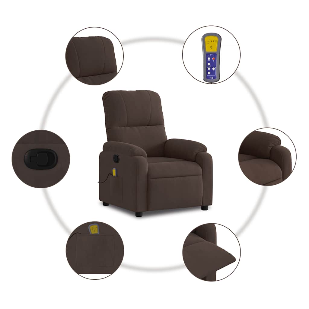 Massagesessel mit Liegefunktion, braun, Mikrofaserstoff