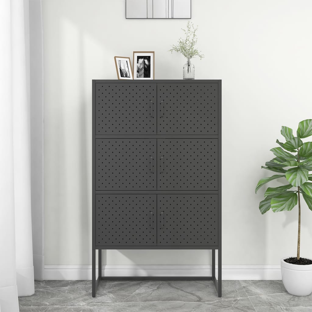 Highboard Schwarz 80x35x135 cm Stahl