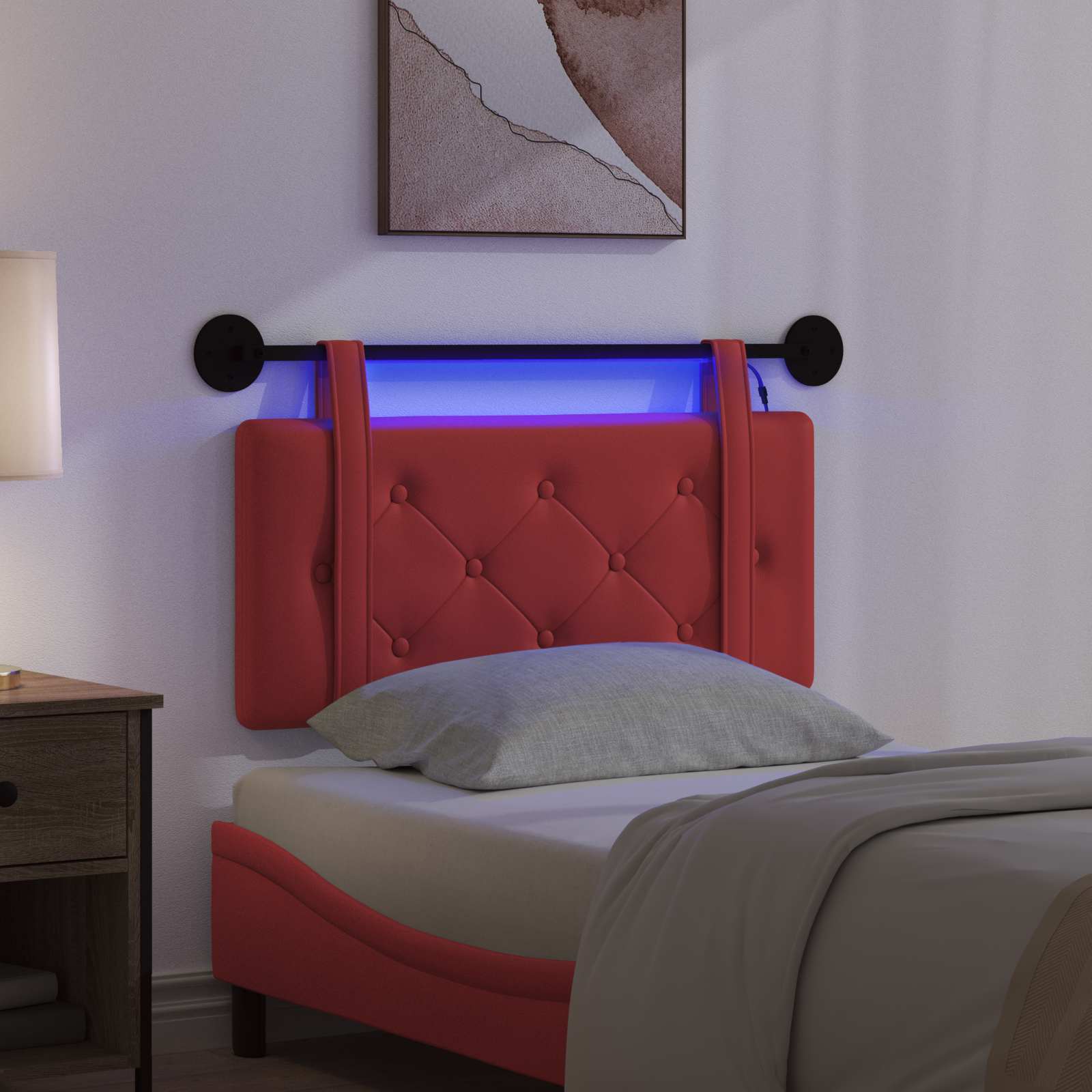 Hängendes Kopfteil Mit LED Licht Creme Kunstleder