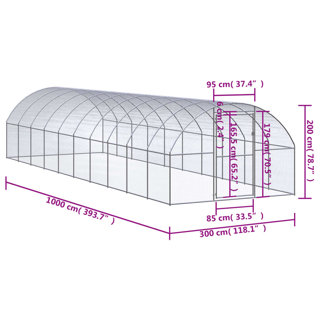 Outdoor-Hühnerstall 3x2x2 m Verzinkter Stahl