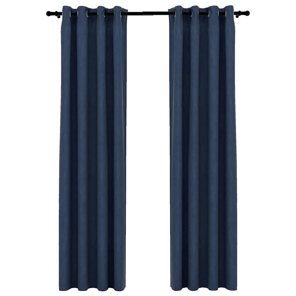Verdunkelungsvorhänge Ösen Leinenoptik 2 Stk. Schwarz 140x175cm