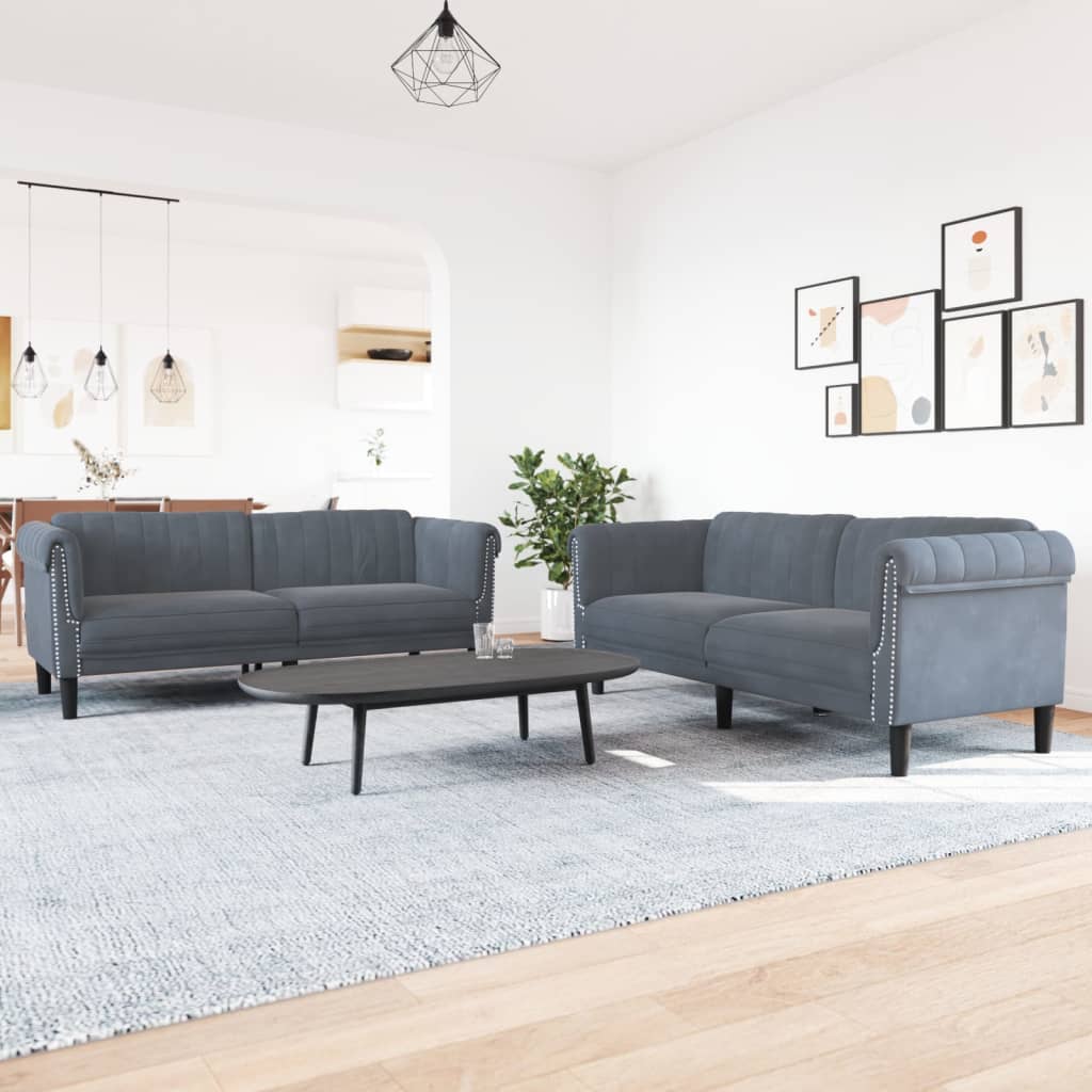 3-tlg. Sofagarnitur Hellgrau Samt