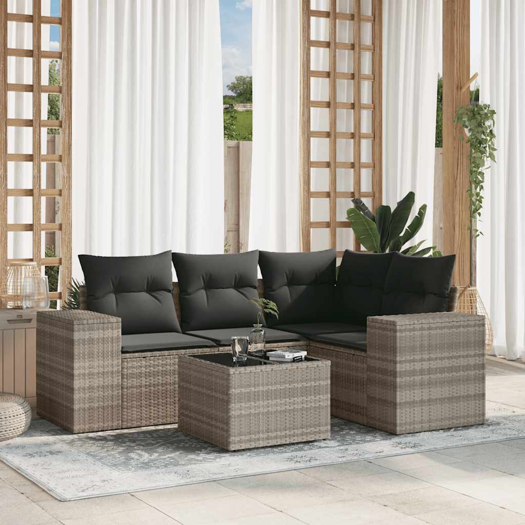4-tlg. Garten-Sofagarnitur mit Kissen Schwarz Poly Rattan