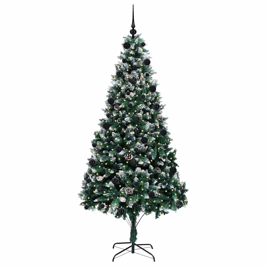 Künstlicher Weihnachtsbaum mit LEDs Kugeln Zapfen 150 cm