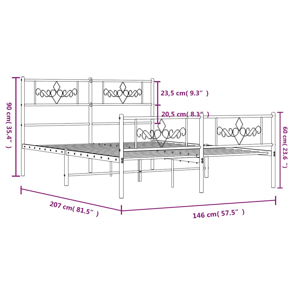 Bettgestell mit Kopfteil Metall Schwarz 100x190 cm