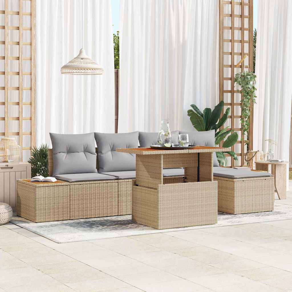 Garten Essgruppe mit Kissen 6 pcs Schwarz und Beige