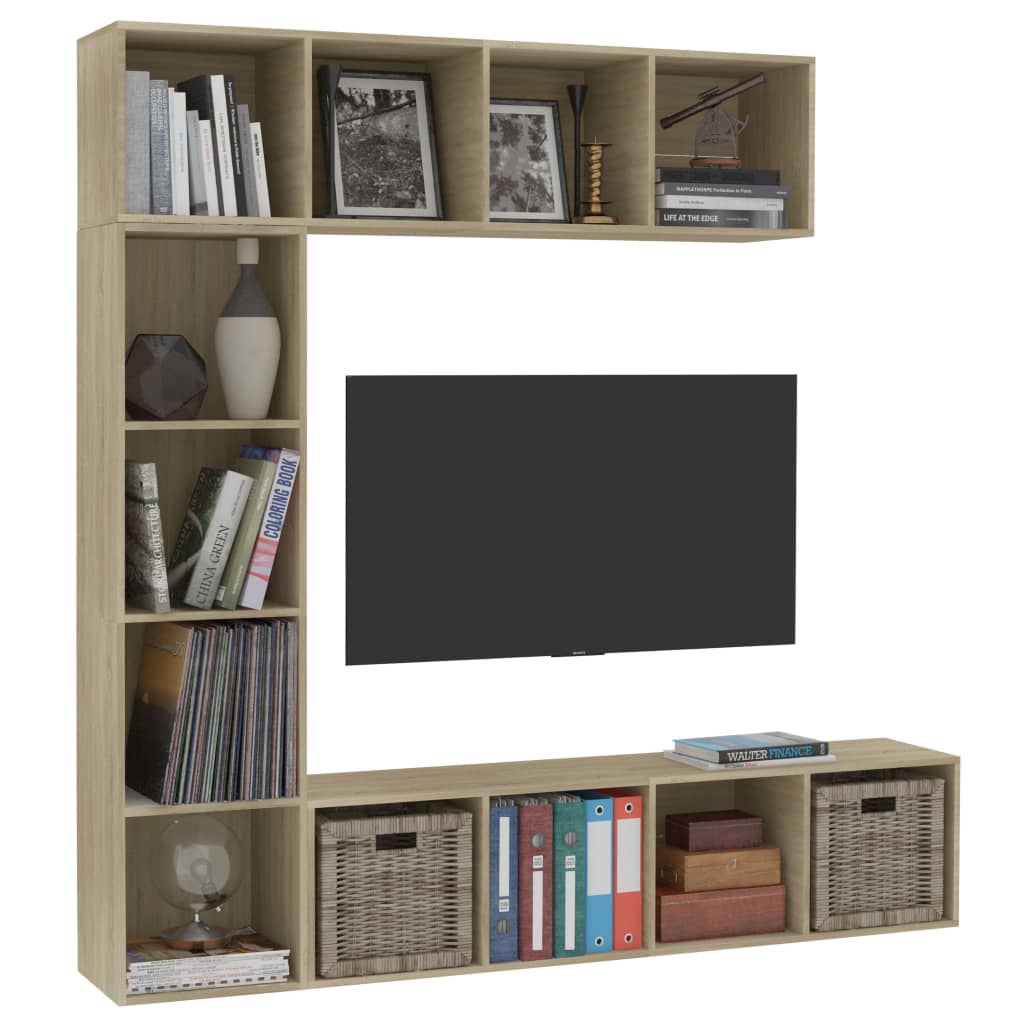3-tlg. Bücher-/TV-Schrank Set Weiß 180×30×180 cm