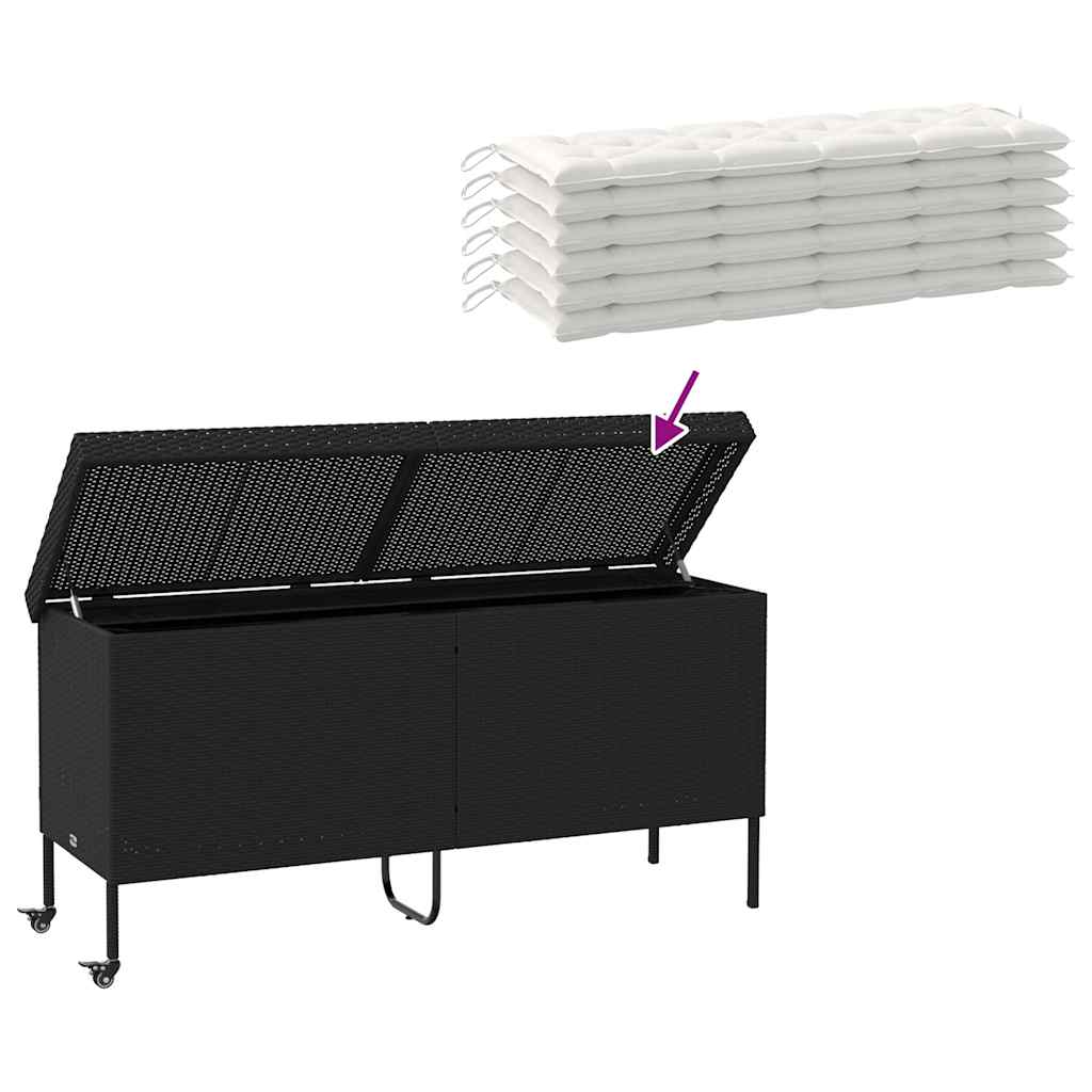 Gartentruhe mit Rollen Schwarz 110x55x73 cm Poly Rattan