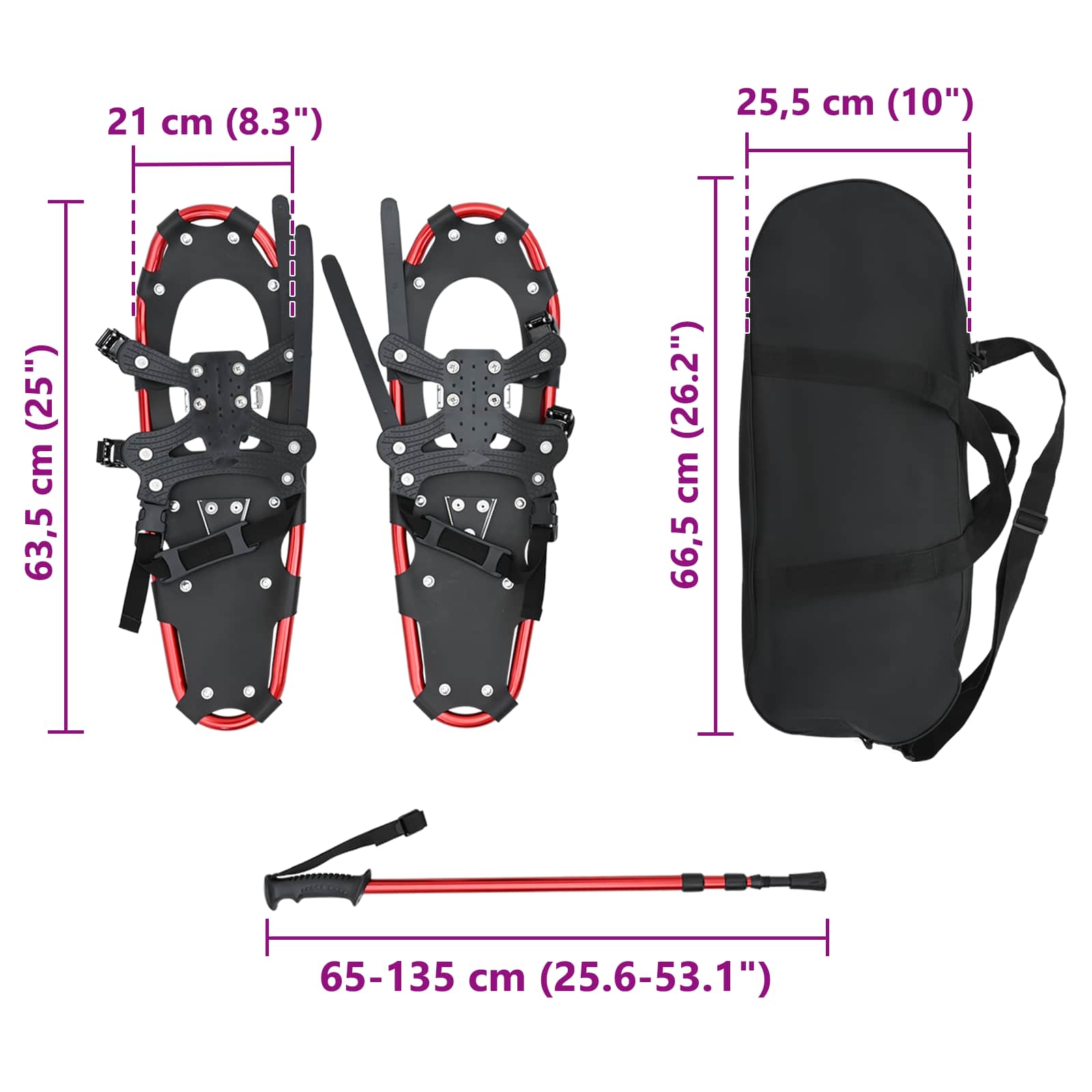 3 in 1 Schneeschuhe Silber und Schwarz 53,5 x 21 cm