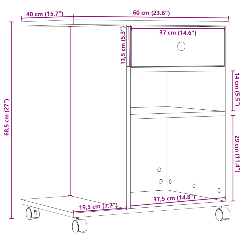 Druckerständer Uni Altholz 60 x 40 x 68.5 cm Holzwerkstoff