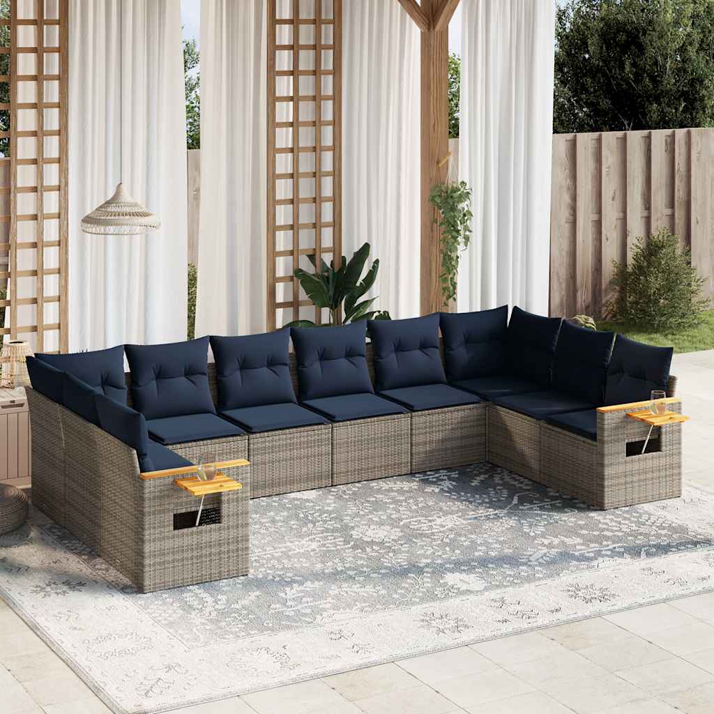 10-tlg. Garten-Sofagarnitur mit Kissen Schwarz Poly Rattan