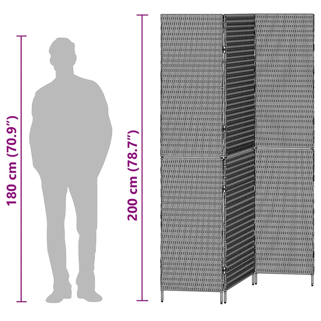 Raumteiler Schwarz 146 x 180 cm Poly-Rattan
