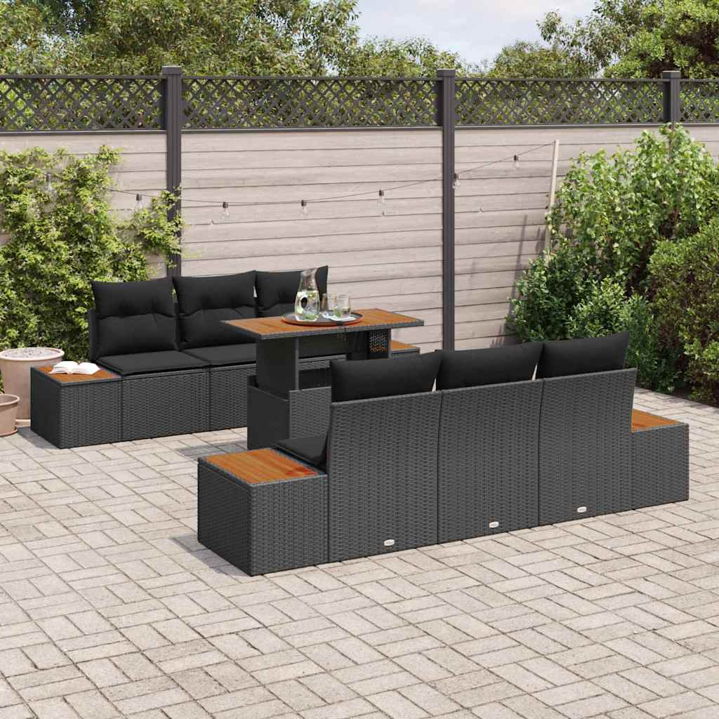 Garten Essgruppe mit Kissen 7 pcs Schwarz und Beige