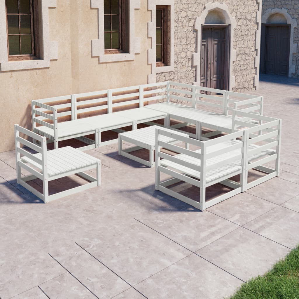 10-tlg. Garten-Lounge-Set mit Kissen Massivholz Kiefer
