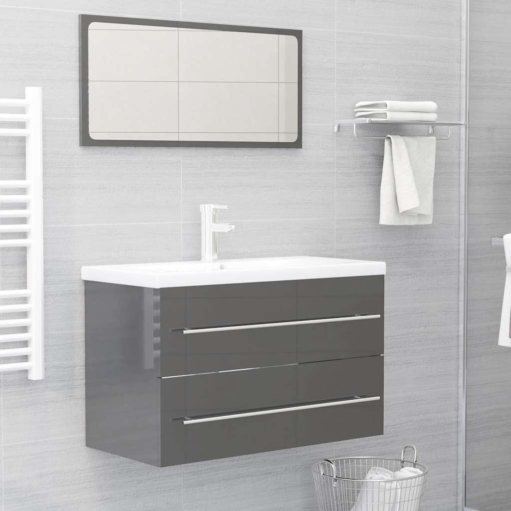 2-tlg. Badmöbel-Set Grau Holzwerkstoff