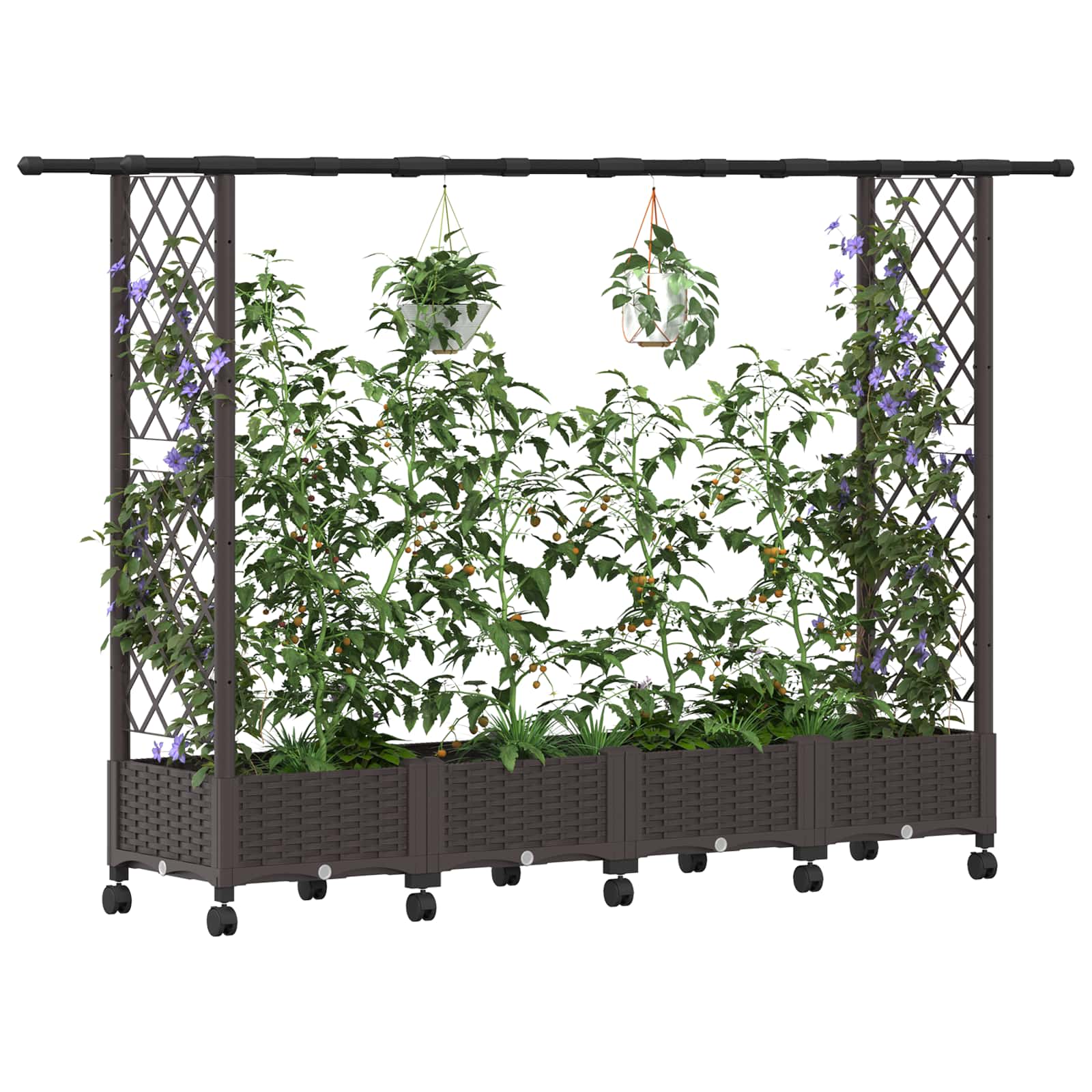 Hochbeet mit Rankgitter und Dach Braun 124 x 40 x 123 cm PP