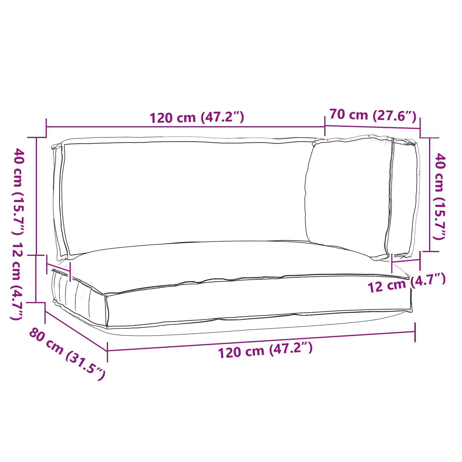 Palettenkissenset 3 pcs Anthrazit Oxford-Stoff