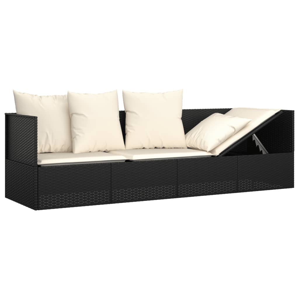 Outdoor-Loungebett mit Kissen Braun Poly Rattan